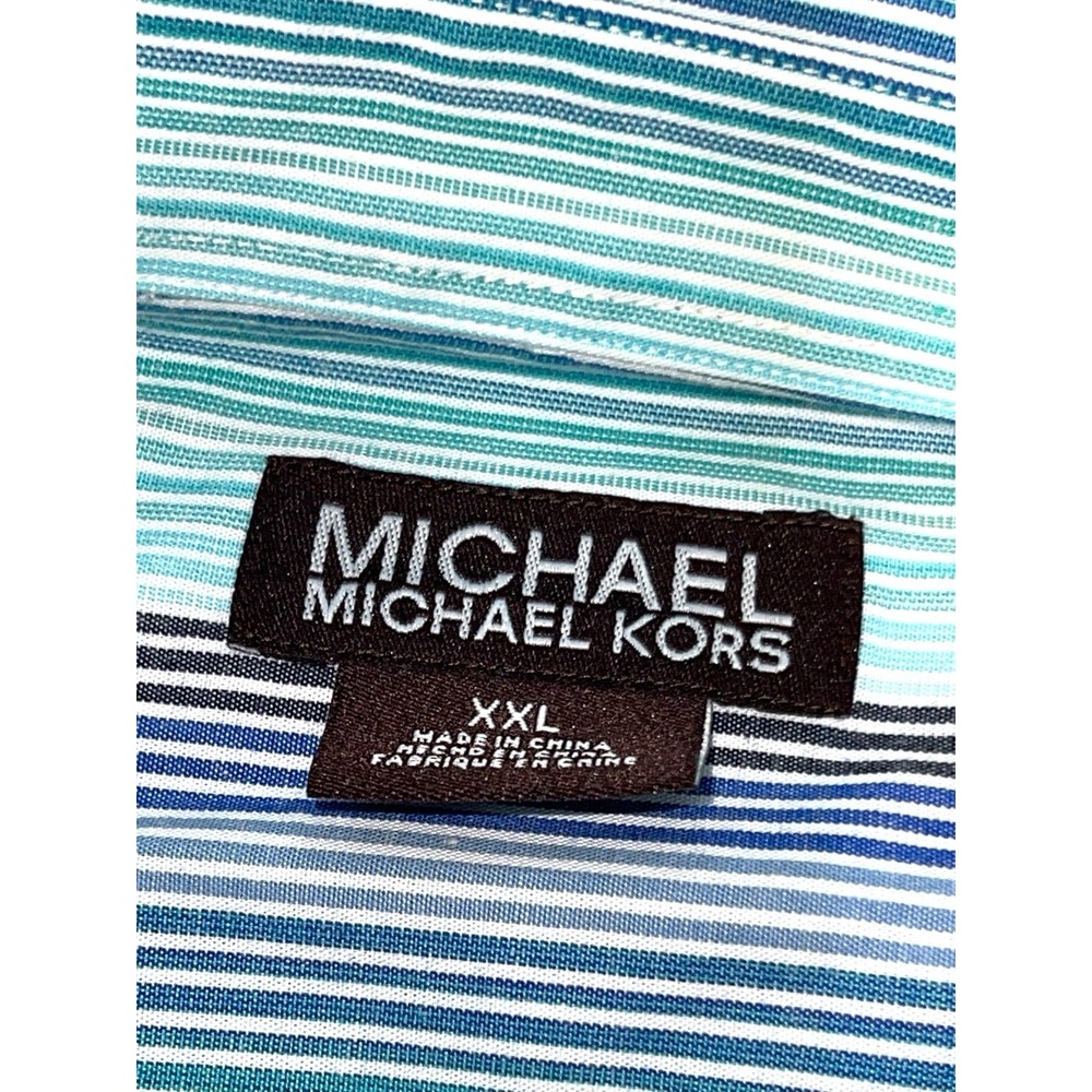 Men's‎ Michael Kors Michael Long Sleeve Button Up Shirt Blue/Green Stripe XXL - Picture 5 of 7